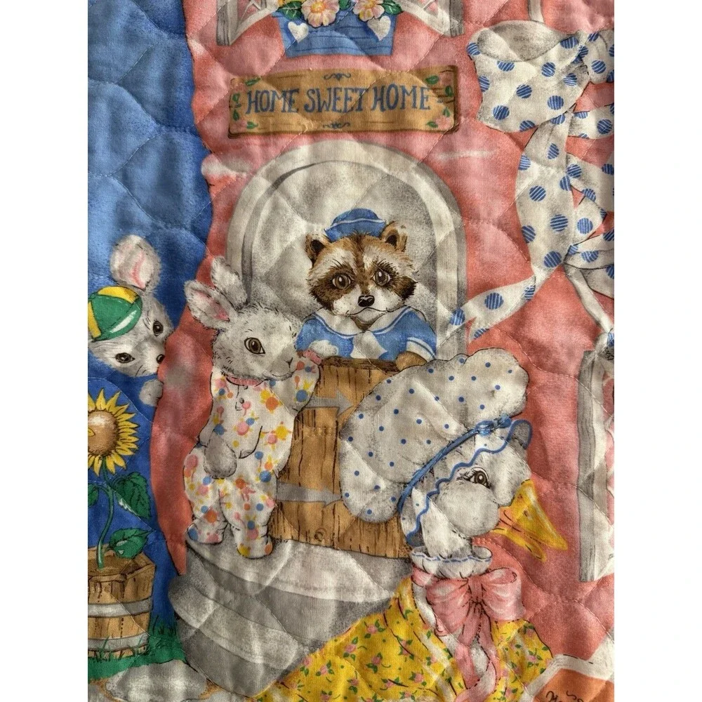 Vintage Mother Goose Baby Crib Quilt Panel Blanket Nursery Bedding 32x36 USA